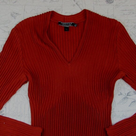 Peruvian Connection Julieta Dress Long Slv Ribbed knit Midi Stretch Valentine  M - Picture 4 of 6